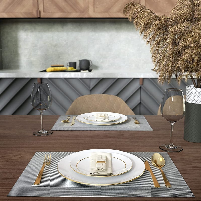 TASKHOUSE Table Mats Washable Non Slip Stain Resistant Kitchen Table Placemats Heat Insulation Woven Vinyl Decoration for Kitchen Dinning Table RestaurantSilver Set of 8 - Image 4