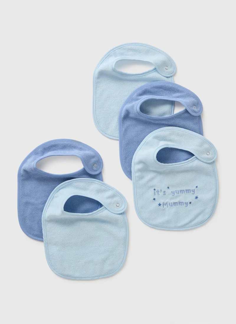 Matalan 5 Pack Baby Blue Textured Bibs