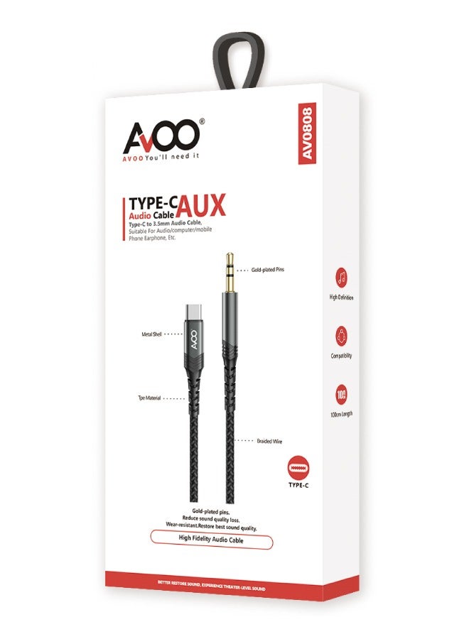 AVOO Type C To AUX Adapter Audio Cable Black 3.5mm - Image 1