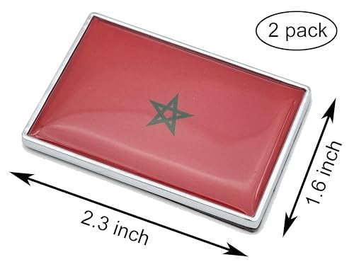 LLBFHH 2 Pcs 3D Morocco Moroccans Flag Metal Car Stickers Chrome Decals,2.3 x 1.6 Inch Metal Truck Stickers,Patriotic Car Motorcycle Emblem. - Image 2