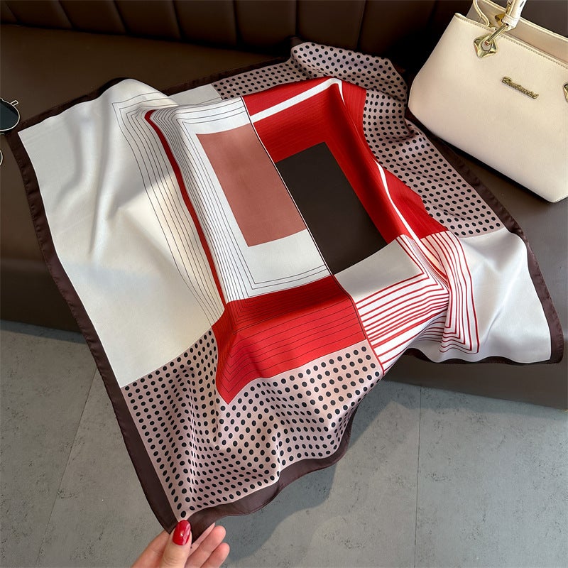 Spring and Summer Cartoon Cute Silk Scarf Small Square Silk 70cm Scarf Women's Korean Style Cat Hair Belt Decorative Headscarf  - Image 4