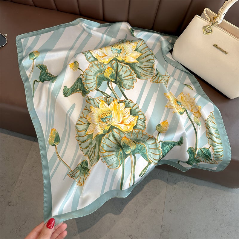 Spring and Summer Cartoon Cute Silk Scarf Small Square Silk 70cm Scarf Women's Korean Style Cat Hair Belt Decorative Headscarf  - Image 5