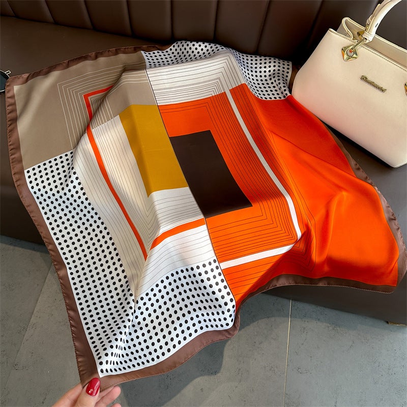 Spring and Summer Cartoon Cute Silk Scarf Small Square Silk 70cm Scarf Women's Korean Style Cat Hair Belt Decorative Headscarf  - Image 3
