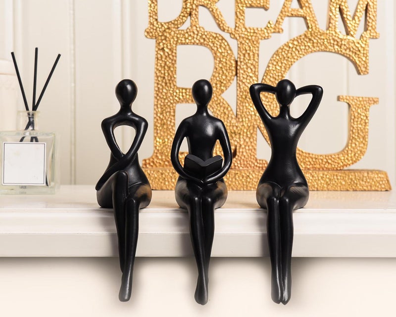 Quoowiit Quoowiit Black Decor Thinker Statue Book Shelf Decor  Minimalist Modern Home Decor Collectable Figurines Office Decor Desk Decor Unique Coffee Table Decorations for Living Room 3 Piece  - Image 5