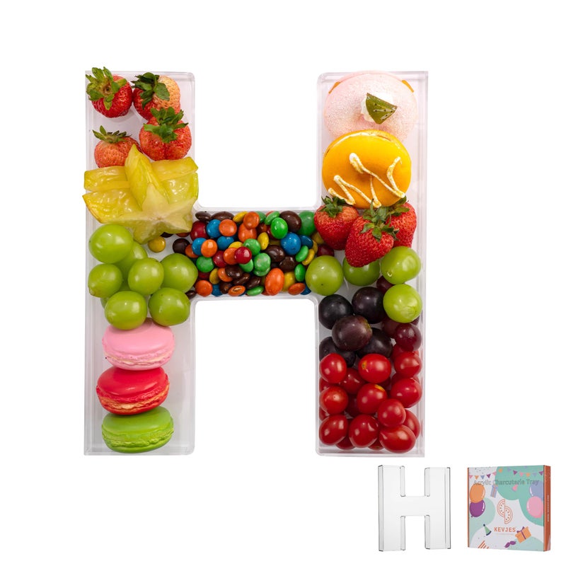 KEVJES 11" Clear Acrylic Letter & Number Charcuterie Tray-Reusable Fillable Alphabet Box for Displaying Candy,Cake,Snacksâ€“ Party Dessert Serving Plate for Birthday, Wedding Anniversaries, Baby Shower (H) - Image 1