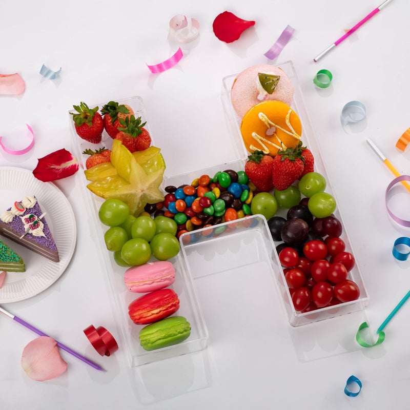KEVJES 11" Clear Acrylic Letter & Number Charcuterie Tray-Reusable Fillable Alphabet Box for Displaying Candy,Cake,Snacksâ€“ Party Dessert Serving Plate for Birthday, Wedding Anniversaries, Baby Shower (H) - Image 2
