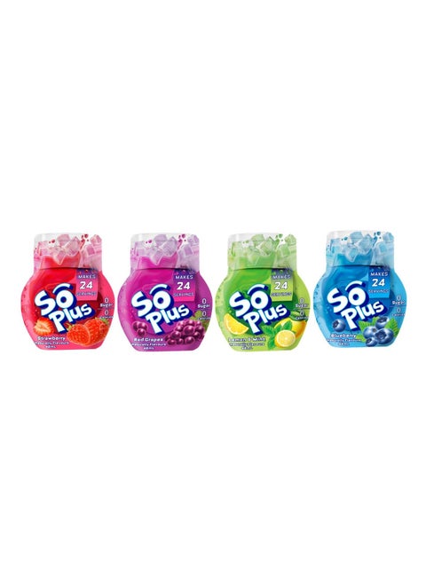 So Plus Liquid Water Enhancer 48ml (Pack of 4 flavors -Lemon&mint - Strawberry- Red Grapes -Blueberry)