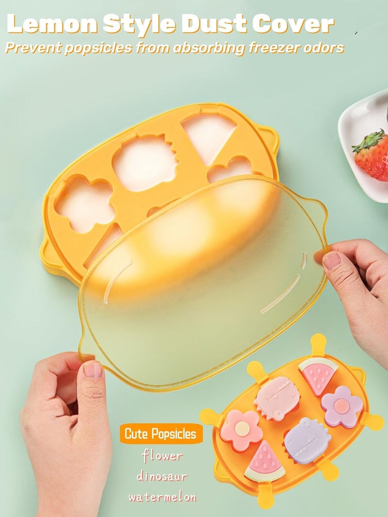 Zigihos Silicone Popsicle Molds, Dinosaur Animal Small Mini Popsicles Molds, Fun Shaped Homemade Ice Popsicle Molds Set, BPA Free (Yellow-lemon(6 pieces)) - Image 5