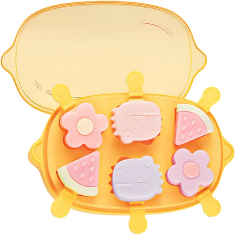 Zigihos Silicone Popsicle Molds, Dinosaur Animal Small Mini Popsicles Molds, Fun Shaped Homemade Ice Popsicle Molds Set, BPA Free (Yellow-lemon(6 pieces)) - Image 1