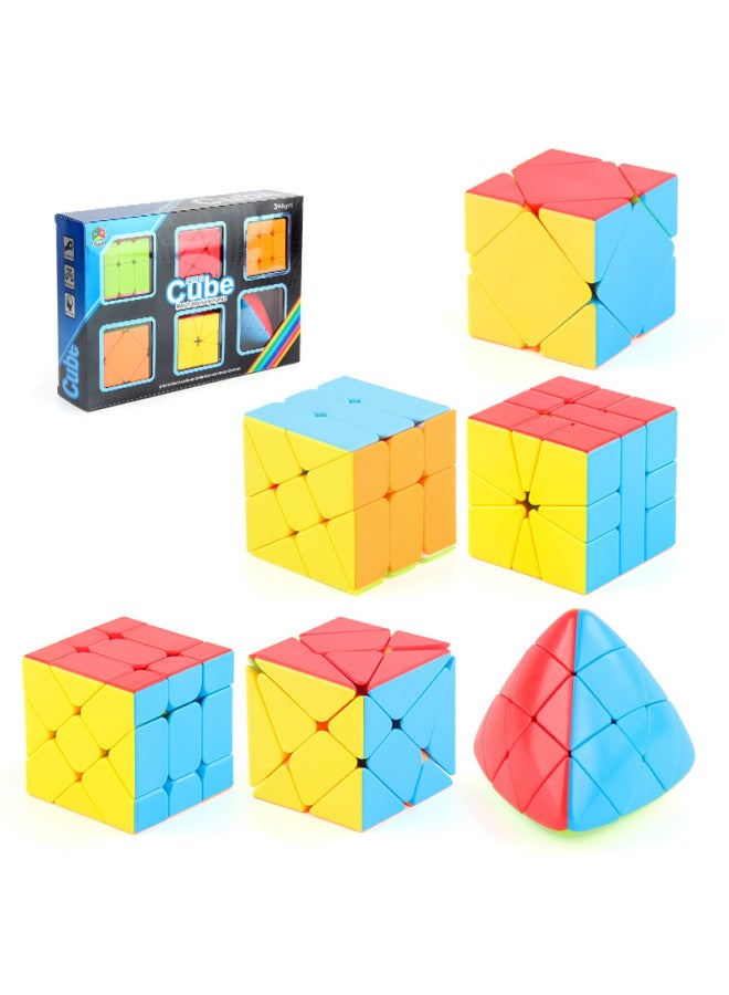 Pan-With Spring Screw Smooth Rotating Three-order Rubik's Cube Positive-order Special-shaped Rubik's Cube Children's Science And Education Educational Toys-Color:FX7779 Rubik's Cube Six-Piece Set 707G  - Image 1