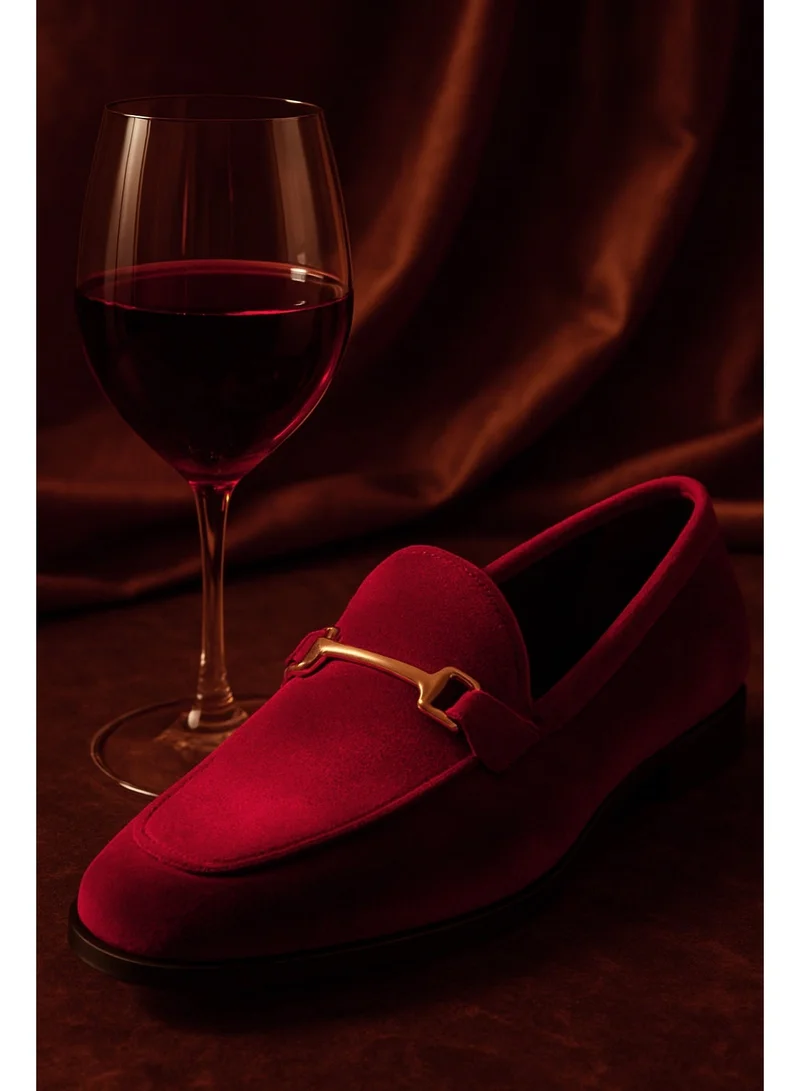 London Rag Horsebit Embellsihed Velvet Loafers in Burgundy