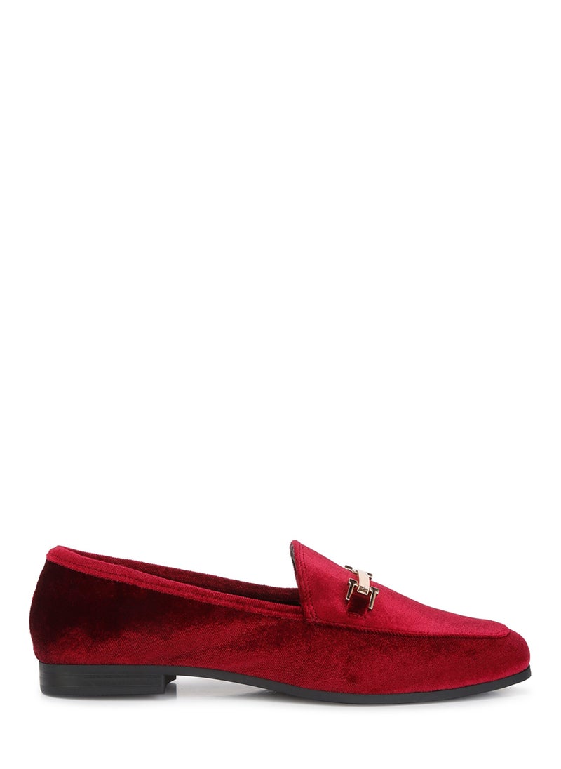 London Rag Horsebit Embellsihed Velvet Loafers in Burgundy  - Image 1