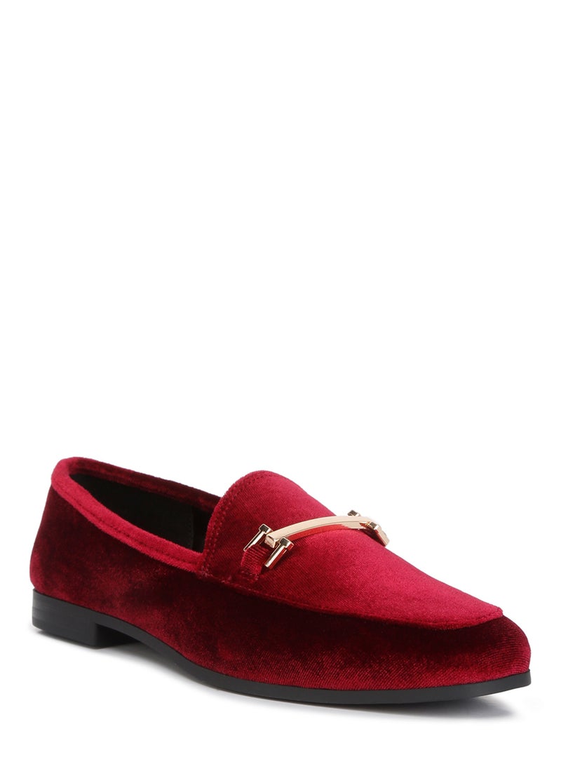 London Rag Horsebit Embellsihed Velvet Loafers in Burgundy  - Image 2