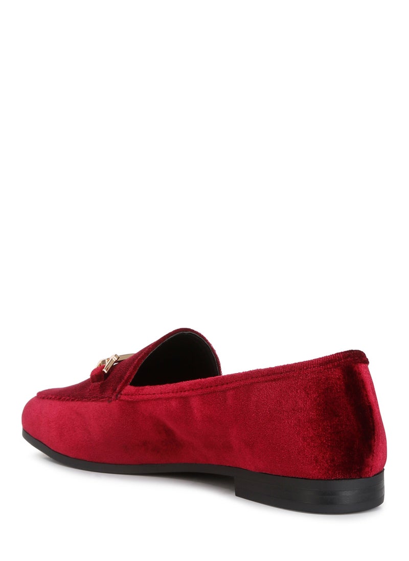 London Rag Horsebit Embellsihed Velvet Loafers in Burgundy  - Image 3