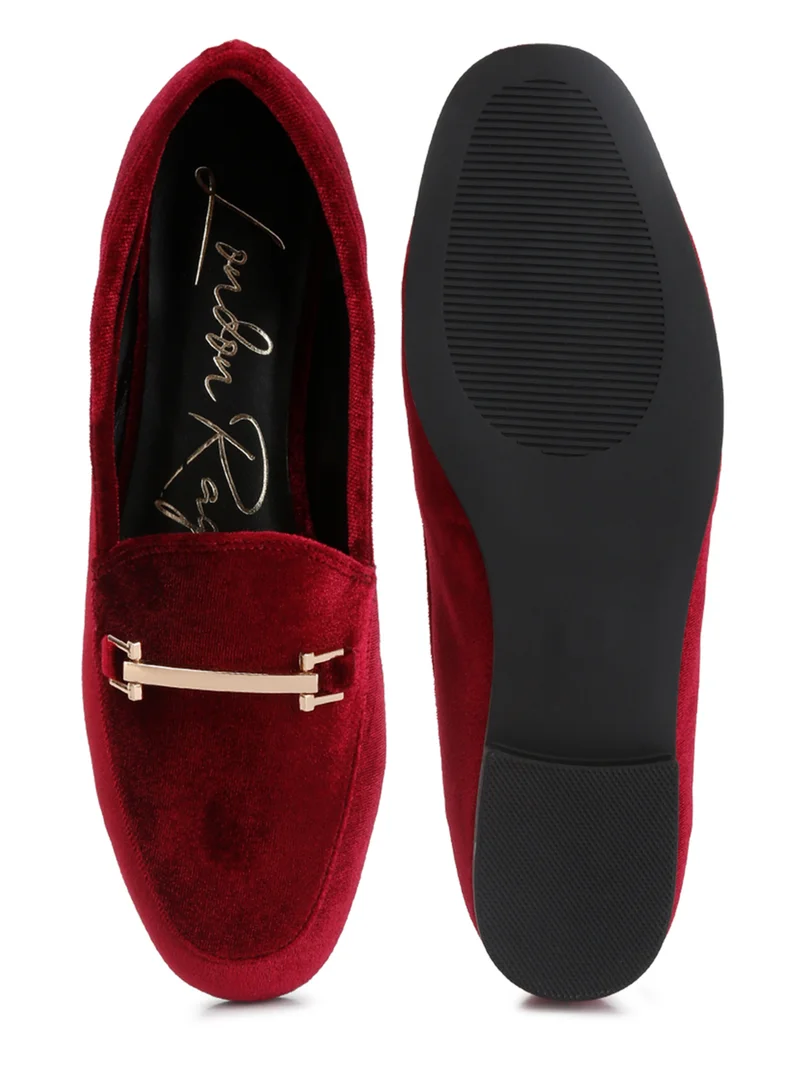 London Rag Horsebit Embellsihed Velvet Loafers in Burgundy