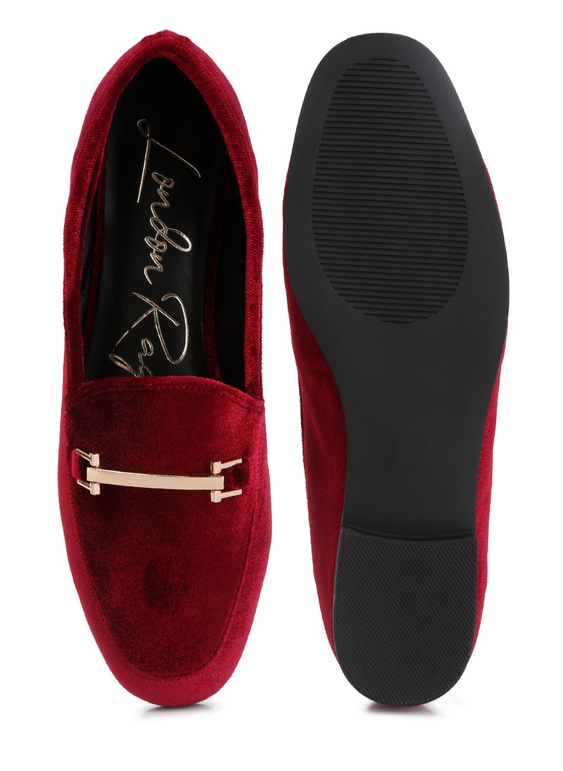 London Rag Horsebit Embellsihed Velvet Loafers in Burgundy  - Image 4