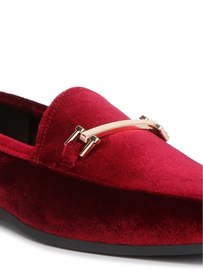 London Rag Horsebit Embellsihed Velvet Loafers in Burgundy  - Image 5