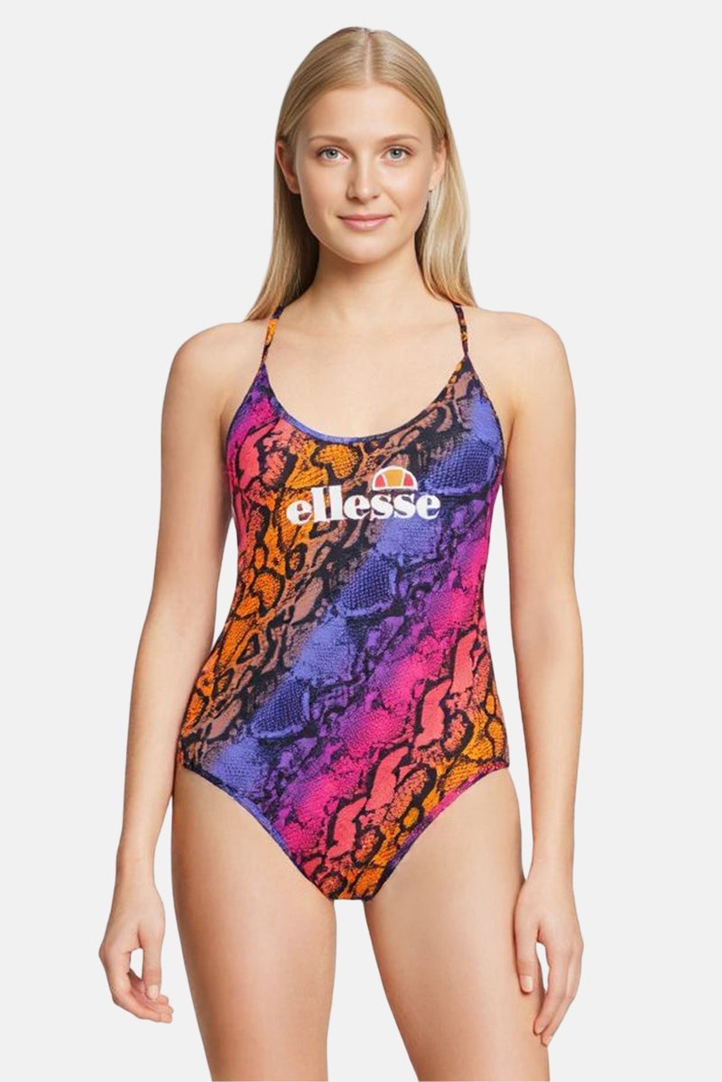 Ellesse بدلة سباحة نسائية قطعة واحدة مبطنة بتصميم جلد الثعبان، متعددة الألوان - Image 1