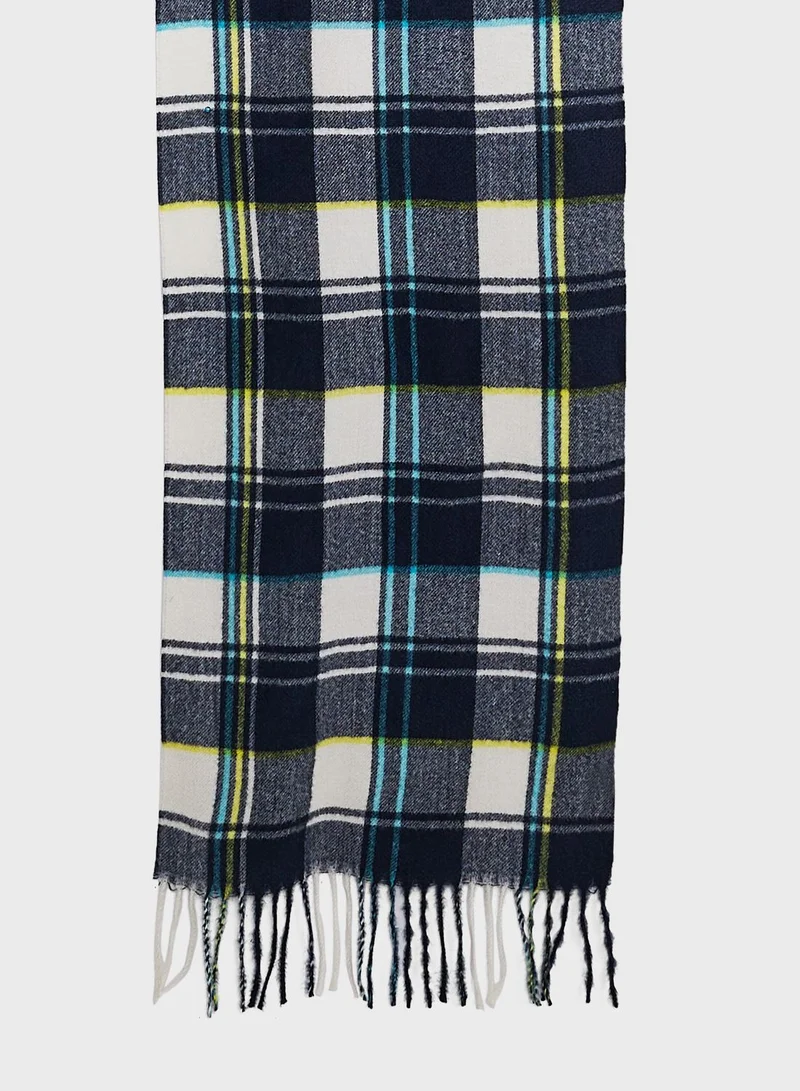 Seventy Five Plaid Tassel Detail Scarf