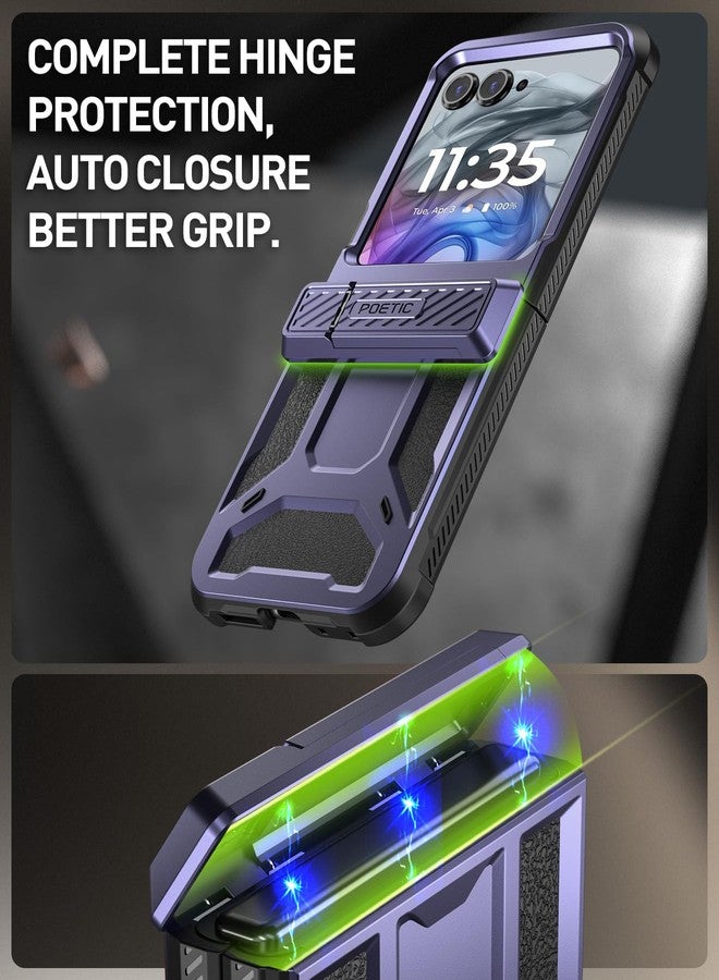 بويتيك جراب Poetic Spartan لهاتف Motorola Moto Razr 50، [مسند] [حماية المفصلات] [اختبار سقوط عسكري من ارتفاع 20 قدمًا] جراب حماية كامل للجسم شديد التحمل ومقاوم للصدمات مع مسند - أزرق معدني - Image 5