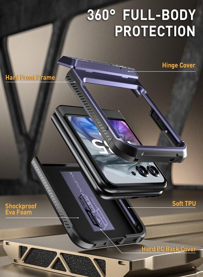 بويتيك جراب Poetic Spartan لهاتف Motorola Moto Razr 50، [مسند] [حماية المفصلات] [اختبار سقوط عسكري من ارتفاع 20 قدمًا] جراب حماية كامل للجسم شديد التحمل ومقاوم للصدمات مع مسند - أزرق معدني - Image 3