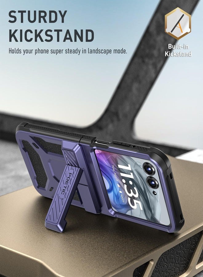 بويتيك جراب Poetic Spartan لهاتف Motorola Moto Razr 50، [مسند] [حماية المفصلات] [اختبار سقوط عسكري من ارتفاع 20 قدمًا] جراب حماية كامل للجسم شديد التحمل ومقاوم للصدمات مع مسند - أزرق معدني - Image 4
