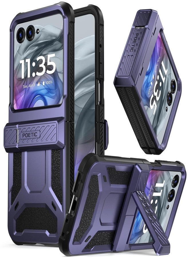 بويتيك جراب Poetic Spartan لهاتف Motorola Moto Razr 50، [مسند] [حماية المفصلات] [اختبار سقوط عسكري من ارتفاع 20 قدمًا] جراب حماية كامل للجسم شديد التحمل ومقاوم للصدمات مع مسند - أزرق معدني - Image 1