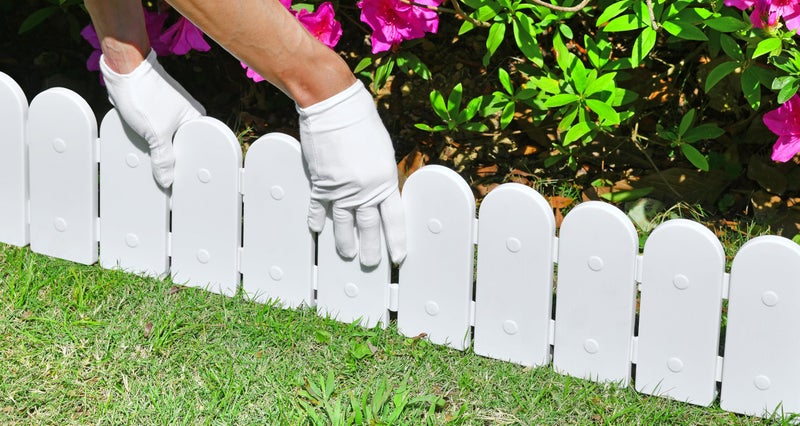 Evelyne Garden Border Edging: Wooden Fence Design - 8pcs White Yard Landscaping Fence Liner Lawn Edge Barrier - 10ft Kit of Decorative Lawn Landscape Panels Elements -Landscaping Edging-GMT-10374-D08 - Image 5