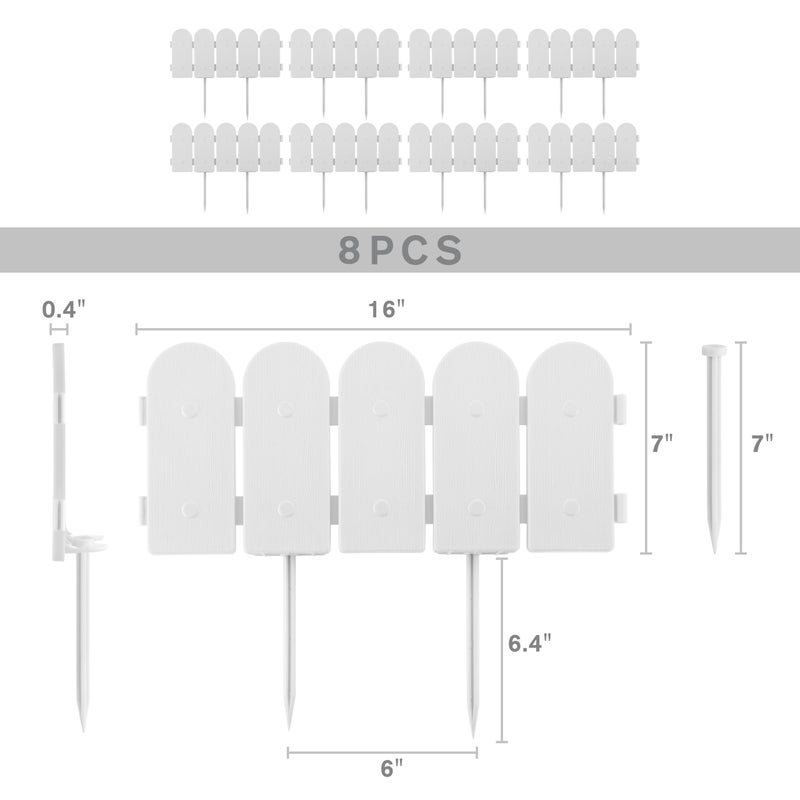 Evelyne Garden Border Edging: Wooden Fence Design - 8pcs White Yard Landscaping Fence Liner Lawn Edge Barrier - 10ft Kit of Decorative Lawn Landscape Panels Elements -Landscaping Edging-GMT-10374-D08 - Image 3