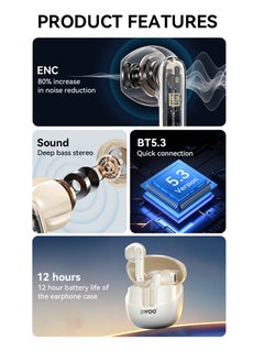BWOO Bwoo True Wireless Headphones with ENC Half-in-ear Wireless Earbuds BT V5.3 for Gaming and Sports (Black)  - Image 4