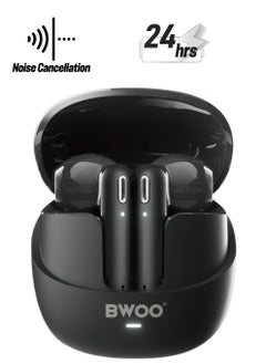 BWOO Bwoo True Wireless Headphones with ENC Half-in-ear Wireless Earbuds BT V5.3 for Gaming and Sports (Black)  - Image 1