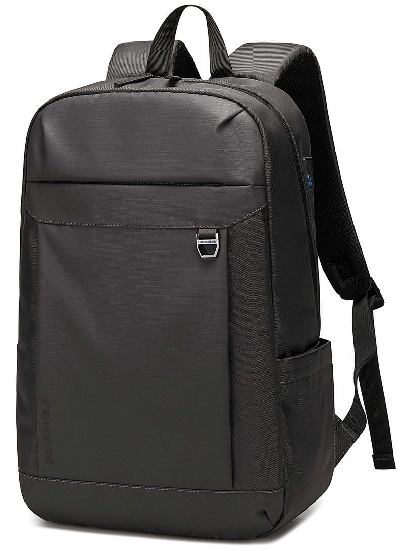 ARCTIC HUNTER Golden Wolf Slim Laptop Backpack Water Resistant Daypack with Headphone jack for Business Casual Travel College for Men Women, GB00400, Black - Image 1