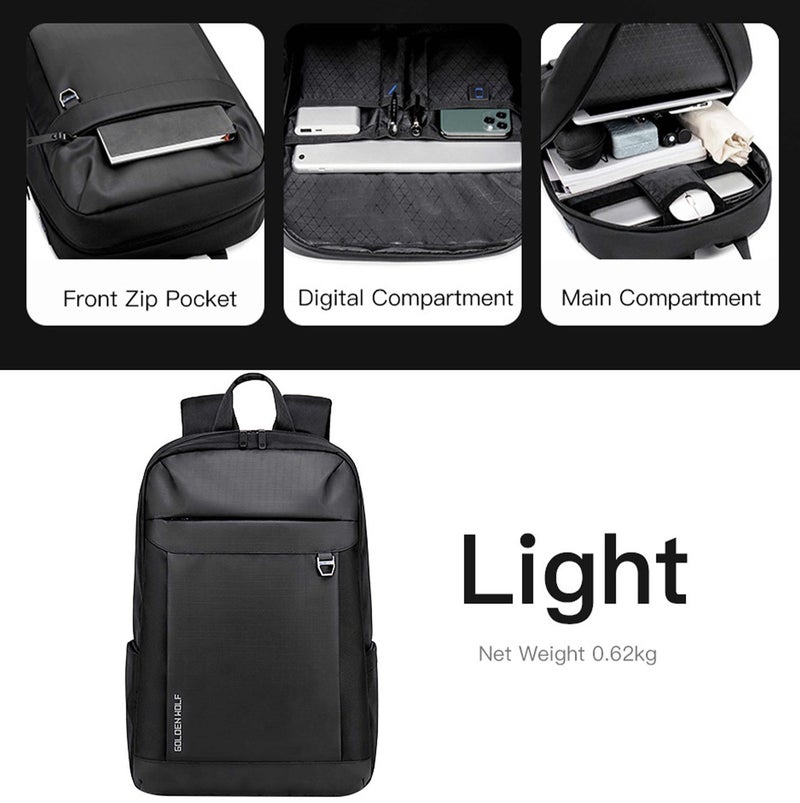ARCTIC HUNTER Golden Wolf Slim Laptop Backpack Water Resistant Daypack with Headphone jack for Business Casual Travel College for Men Women, GB00400, Black - Image 3
