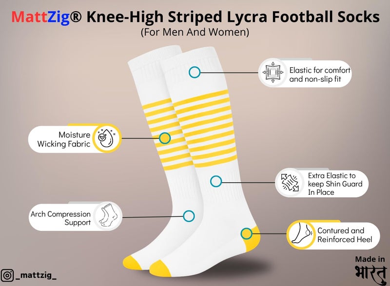 MATTZIG ® Club Bag Football Kit (One Pair of Striped Lycra Socks + One Pair of Shin Guard + One Pair of Cotton Arm Sleeves + One Kit Bag) (Golden White) - Image 2