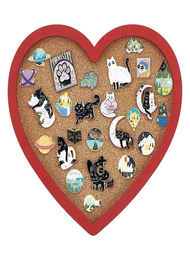 BENECREAT Red Heart Pin Cork Board, 0.7 Inch Thick Bulletin Display Board with Red Frame for Brooch Pin Storage, Office Home Festival Valentine's Decor, 7.9x6.9 Inch - Image 1
