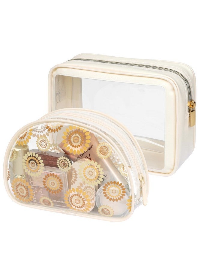Packism Tsa Approved Toiletry Bag - Beige Bohemian Print Clear Shell Bag And Upgrade Color-Edged Clear Makeup Bag, Perfect For On The Go Or Travel, Lightweight And Robust, 2 Pack - Image 1