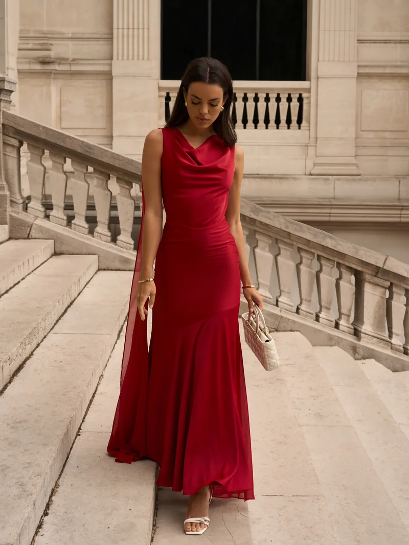Lichi Maxi dress with ribbons on the shoulders