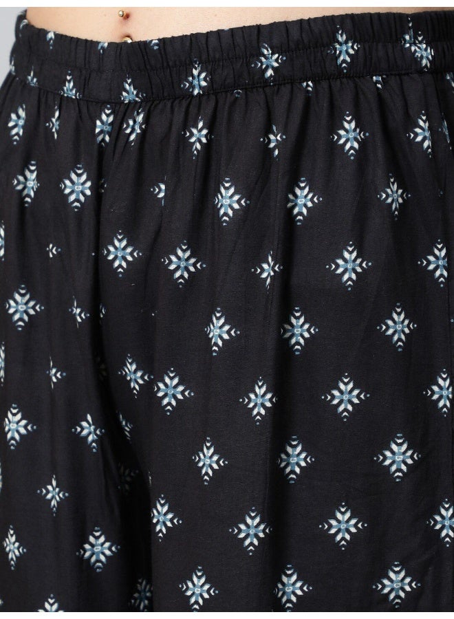 AKS Couture Ethnic Motifs Printed Gotta Patti Pure Cotton Kurta With Sharara & Dupatta - Image 3