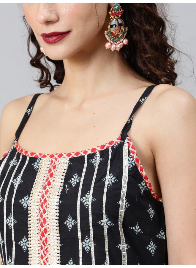 AKS Couture Ethnic Motifs Printed Gotta Patti Pure Cotton Kurta With Sharara & Dupatta - Image 2