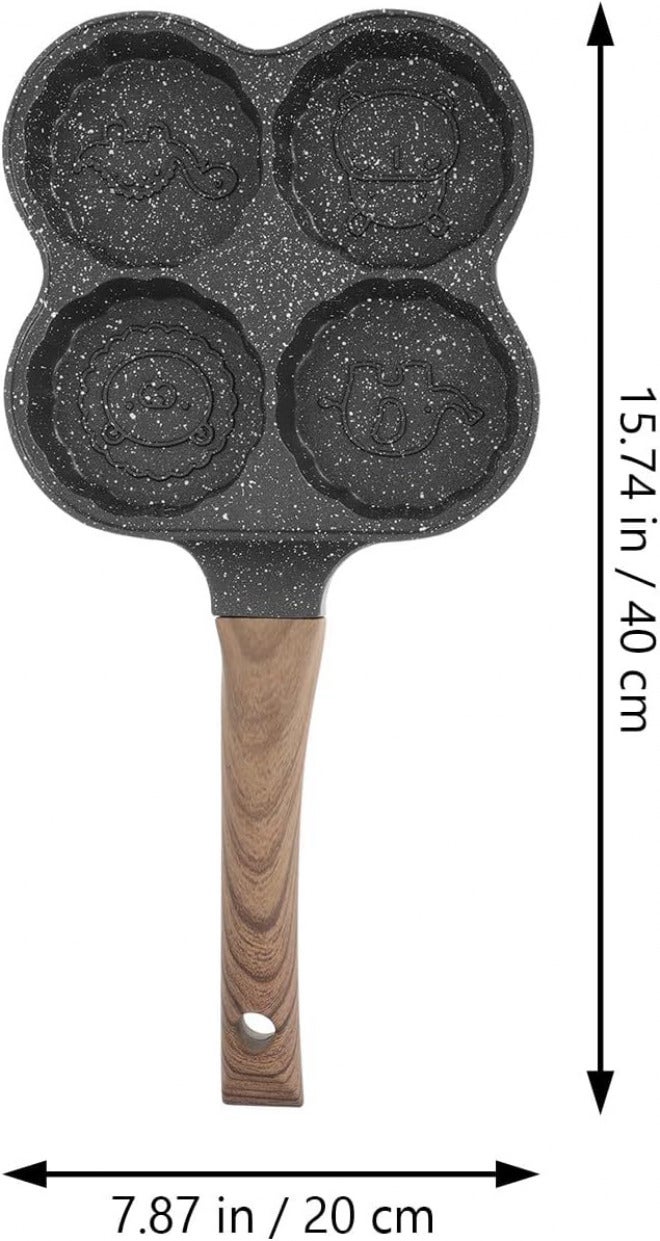 Non-stick Egg Frying Pan 20cm Deepened Four-hole Breakfast Skillet Cooker for Home Use Black Mooncake Shape Food-grade Coating Frying Pan - Image 2
