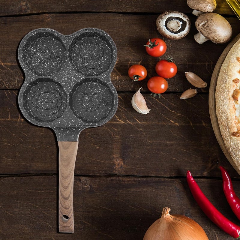Non-stick Egg Frying Pan 20cm Deepened Four-hole Breakfast Skillet Cooker for Home Use Black Mooncake Shape Food-grade Coating Frying Pan - Image 3