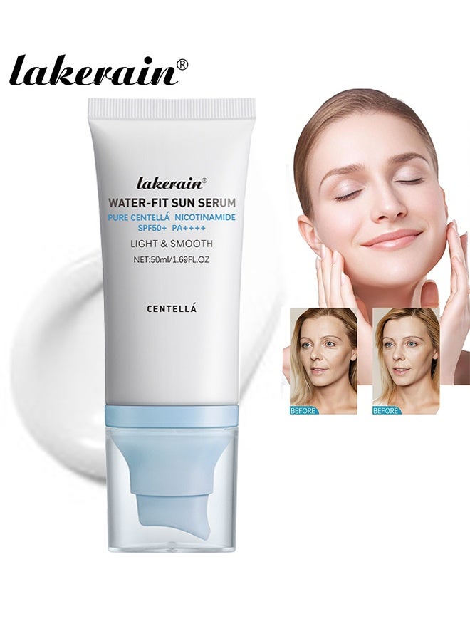 ليكرين واقي الشمس Water - Fit Sun Serum SPF 50 ، سيروم Hyalu Cica Water-Fit للشمس ، واقي من الشمس للوجه حماية طويلة الأمد ، واقي من الشمس من Cen-tella مدغشقر ، NO White Cast - العناية بالبشرة الدهنية الجافة - Image 1