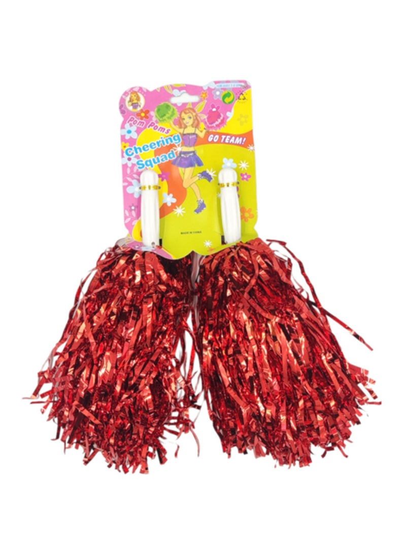 Party Time 1 Pair Cheerleading Pompoms Shiny Red Color for Sports Team Cheering Party Dance Accessories.