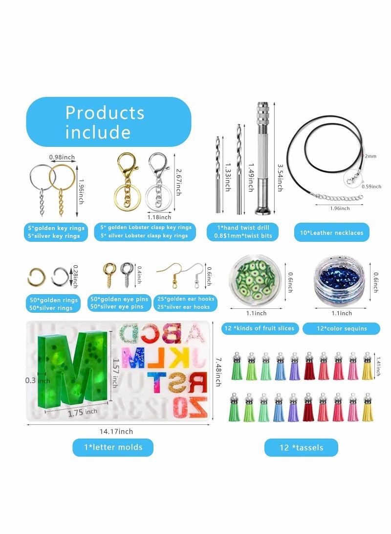 Excefore Alphabet Resin Casting Mold, Reversed Letter & Number Epoxy Casting Mold Set Jewelry Molds for Resin Casting with Keychain Tassels and Pin Vise Set - Image 2