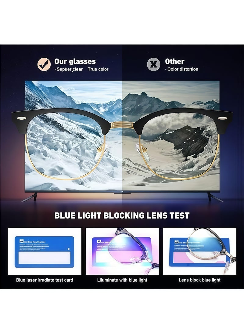 2 Packs Blue Light Blocking Glasses, Computer Reading/Gaming/TV/Phones Glasses for Women Men,Anti Eyestrain & UV Glare (Black Gold+Clear) - Image 5