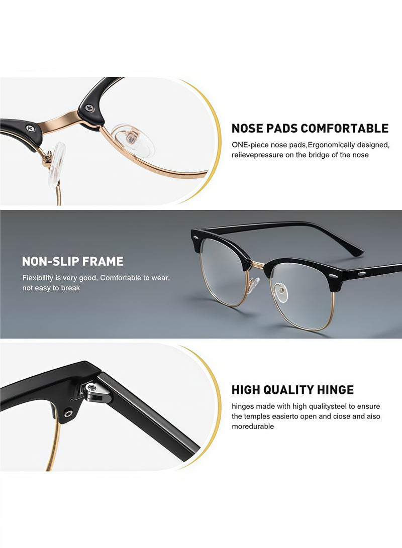 2 Packs Blue Light Blocking Glasses, Computer Reading/Gaming/TV/Phones Glasses for Women Men,Anti Eyestrain & UV Glare (Black Gold+Clear) - Image 4