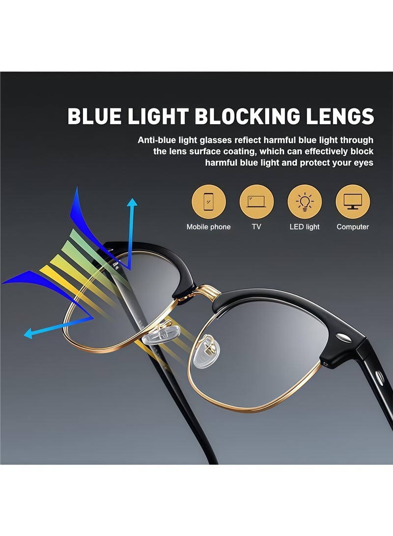 2 Packs Blue Light Blocking Glasses, Computer Reading/Gaming/TV/Phones Glasses for Women Men,Anti Eyestrain & UV Glare (Black Gold+Clear) - Image 2