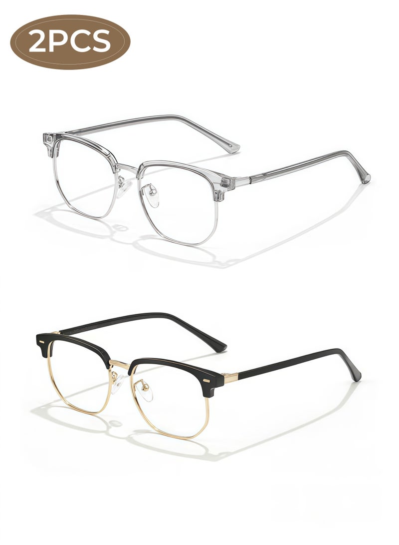 2 Packs Blue Light Blocking Glasses, Computer Reading/Gaming/TV/Phones Glasses for Women Men,Anti Eyestrain & UV Glare (Black Gold+Clear) - Image 1