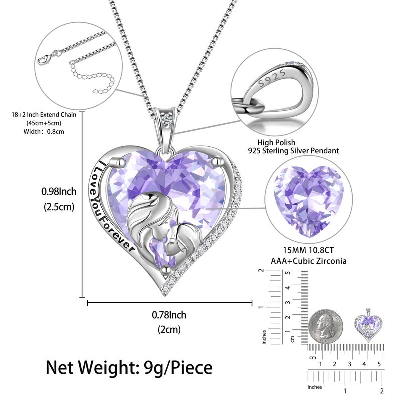 Juwaliy Women Heart Necklace for Daughter Sister 925 Sterling Silver Light Purple Alexandrite June Birthstone Pendant Jewelry Christmas Mother's Day Gift - Image 2