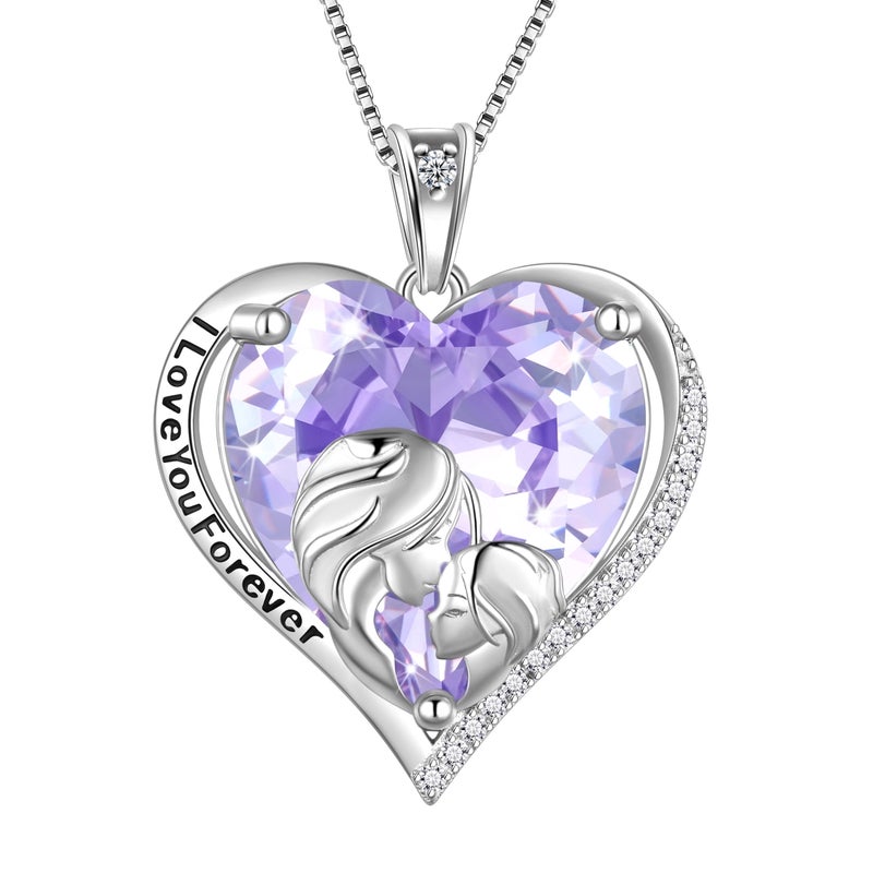Juwaliy Women Heart Necklace for Daughter Sister 925 Sterling Silver Light Purple Alexandrite June Birthstone Pendant Jewelry Christmas Mother's Day Gift - Image 1